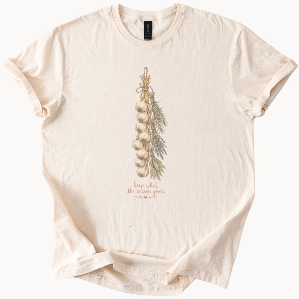 Dried Herbs and Garlic Graphic Tee Botanical Kitchen Art